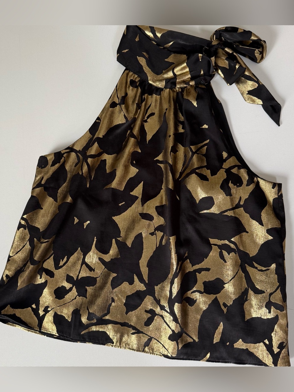 Banana Republic Metallic Gold & Black Floral Halter Top – Size L